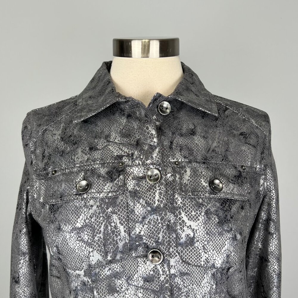 Chicos Womens Python Print Jacket Metallic Gray B… - image 3